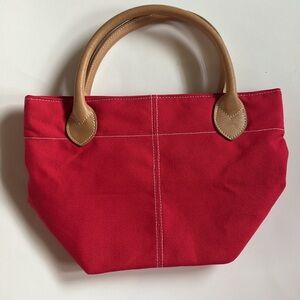 Lillian Vernon Red and Tan Leather Tote Bag
